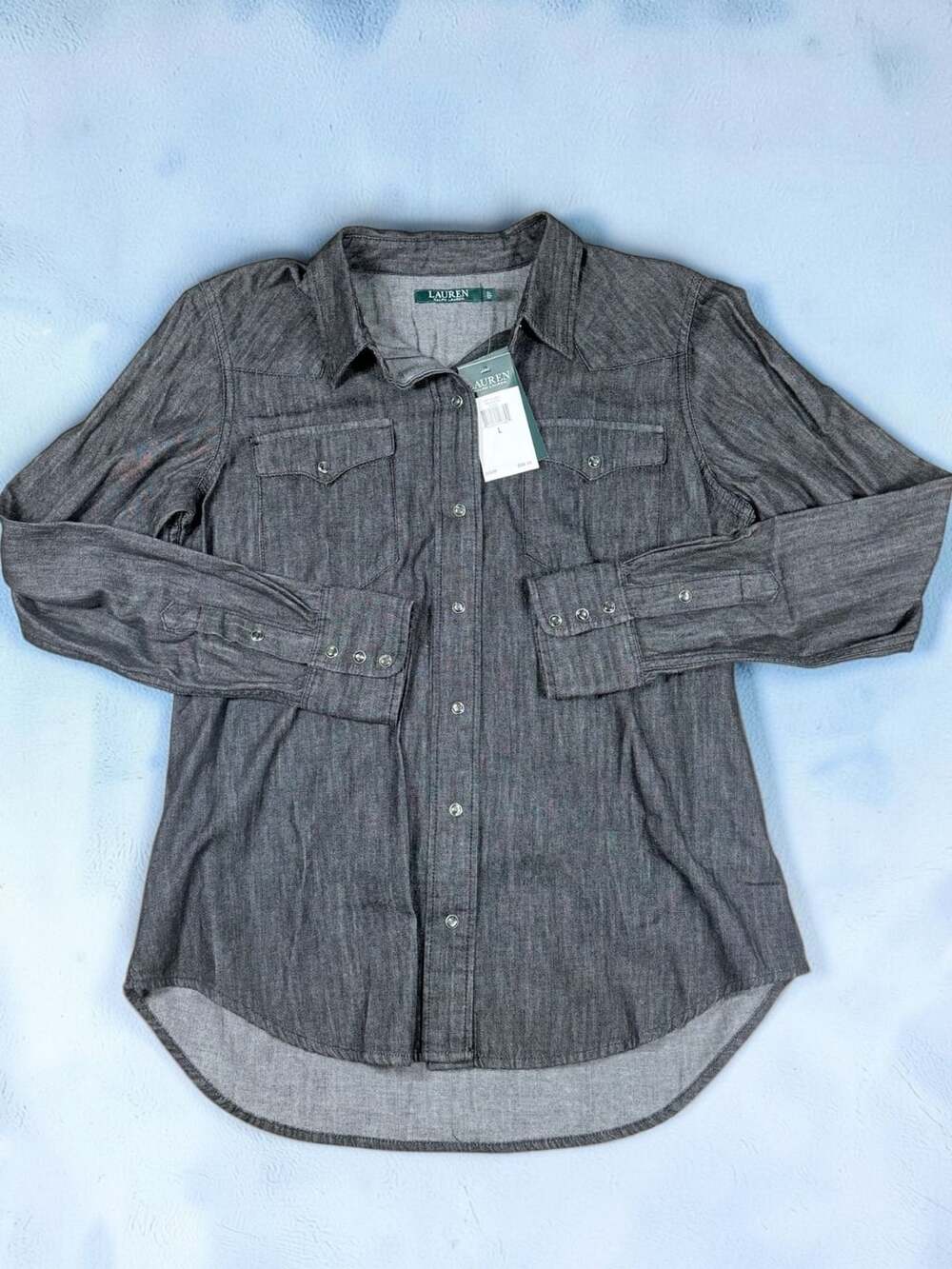 Womens Lauren Ralph Lauren Denim Western Shirt Size L Black